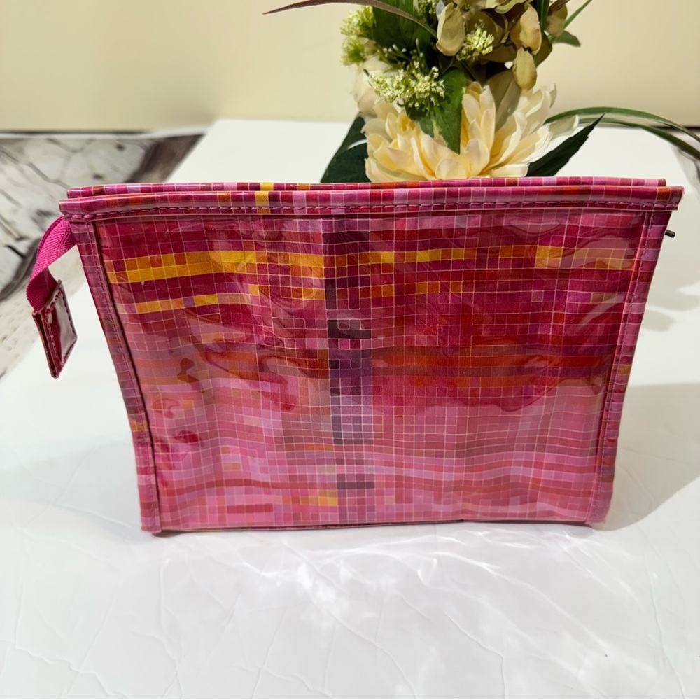 Clinique Pink Modern Plaid Cosmetic Bag